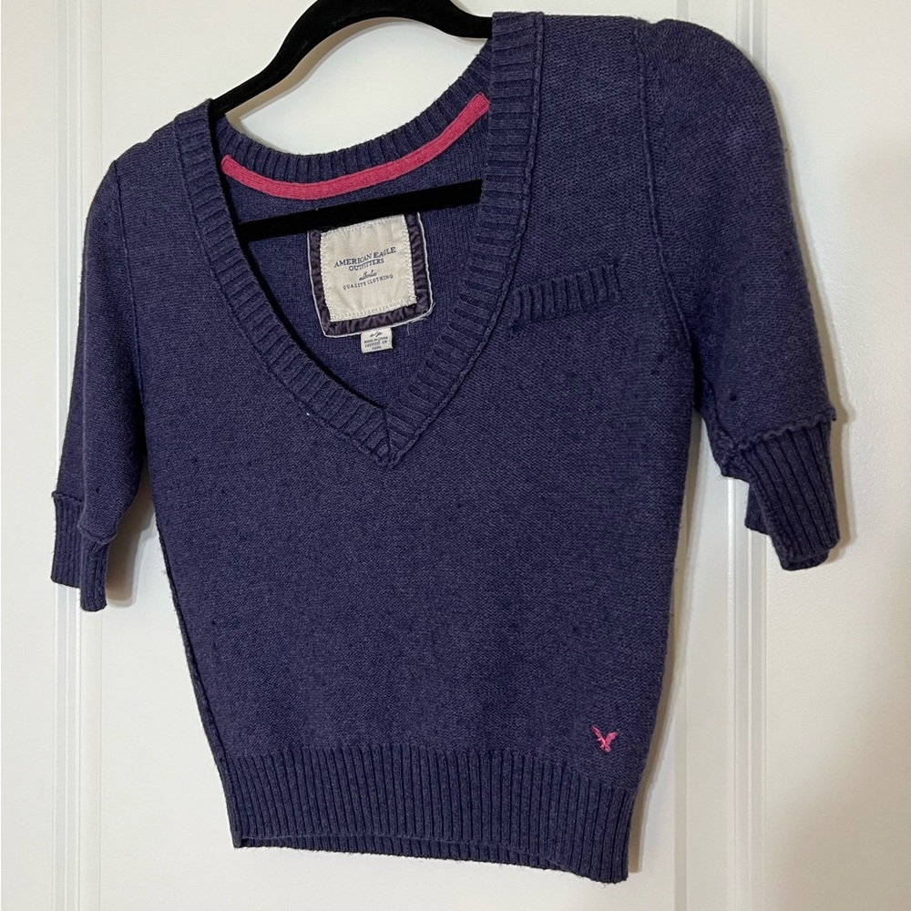 American Eagle Outfitters Purple V-Neck Sweater Knit